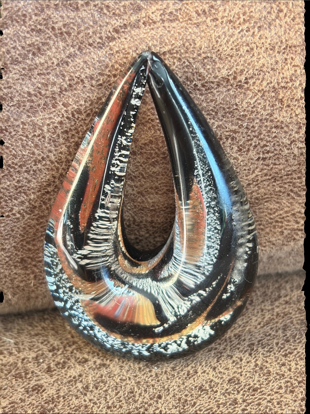 Black and Silver Glass Teardrop Pendant